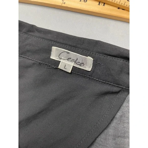 Cecico Black Sheer Chiffon Tie Front Split Back Long Sleeve Blouse Size L - Picture 7 of 10